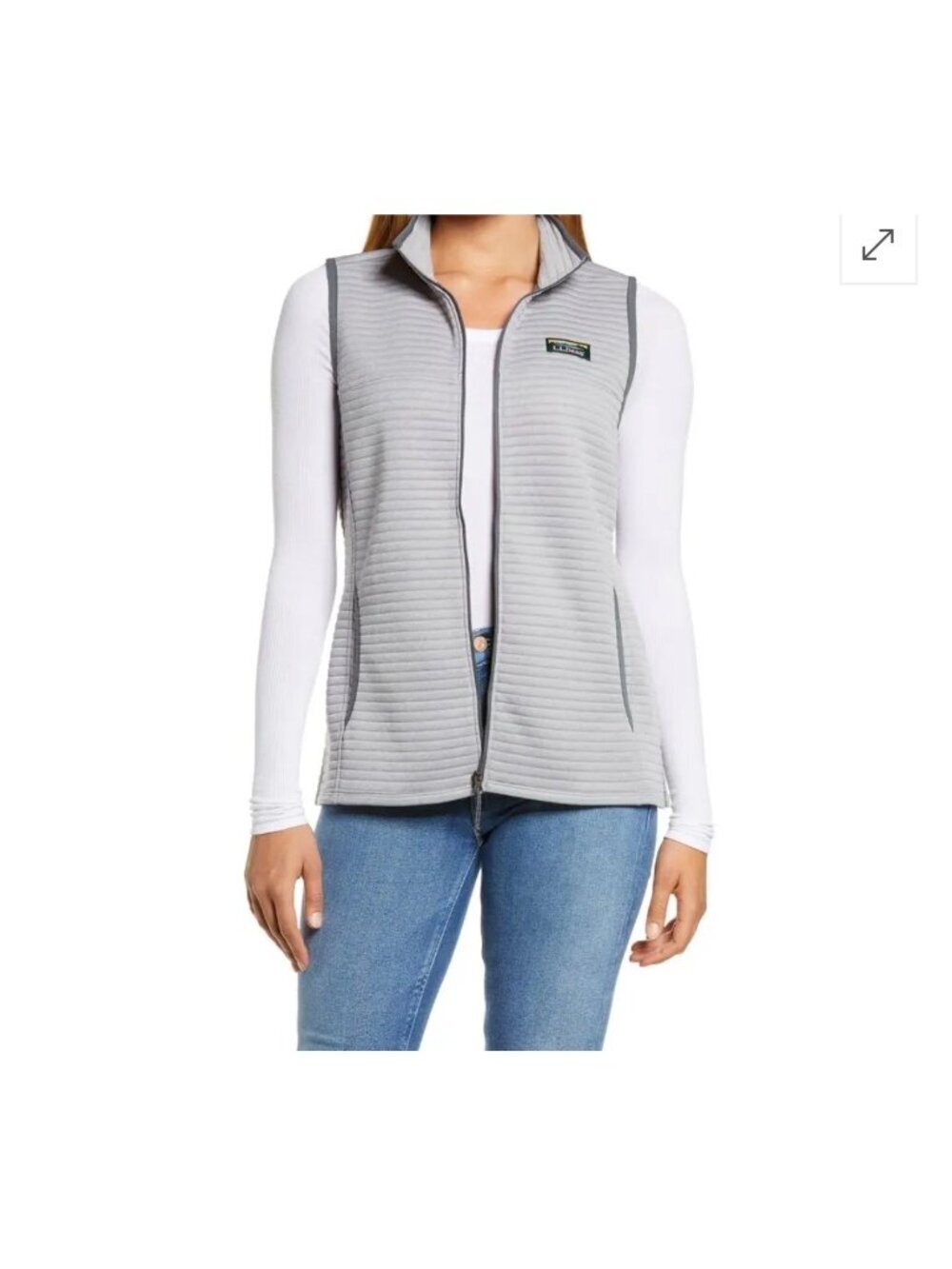 L.L.Bean Airlight Vest in Quarry Gray Heather quilted baffling full-zip pockets
